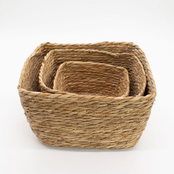 Paniers Carrés en Jonc de Mer – Naturel – Set de 3