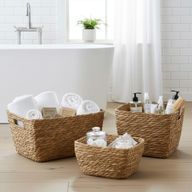 Paniers Carrés en Jonc de Mer – Naturel – Set de 3