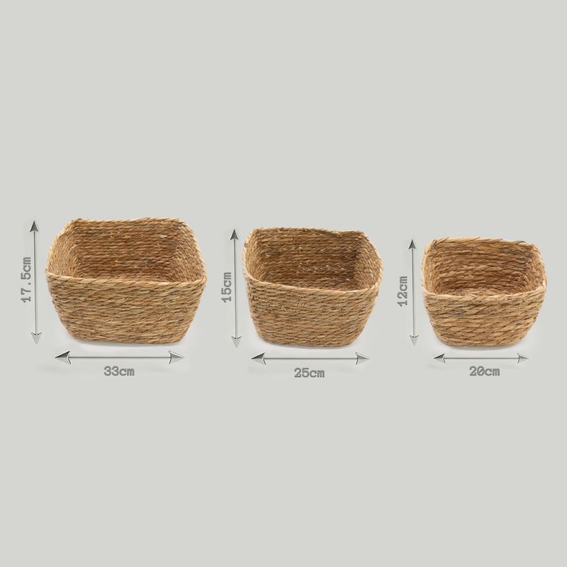 Paniers Carrés en Jonc de Mer – Naturel – Set de 3