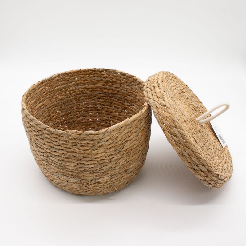 Paniers Ronds en Jonc de Mer & Coton avec Couvercles – Naturel – Set de 3