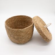 Paniers Ronds en Jonc de Mer & Coton avec Couvercles – Naturel – Set de 3