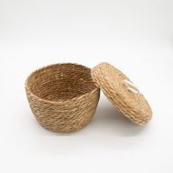 Paniers Ronds en Jonc de Mer & Coton avec Couvercles – Naturel – Set de 3