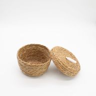 Paniers Ronds en Jonc de Mer & Coton avec Couvercles – Naturel – Set de 3