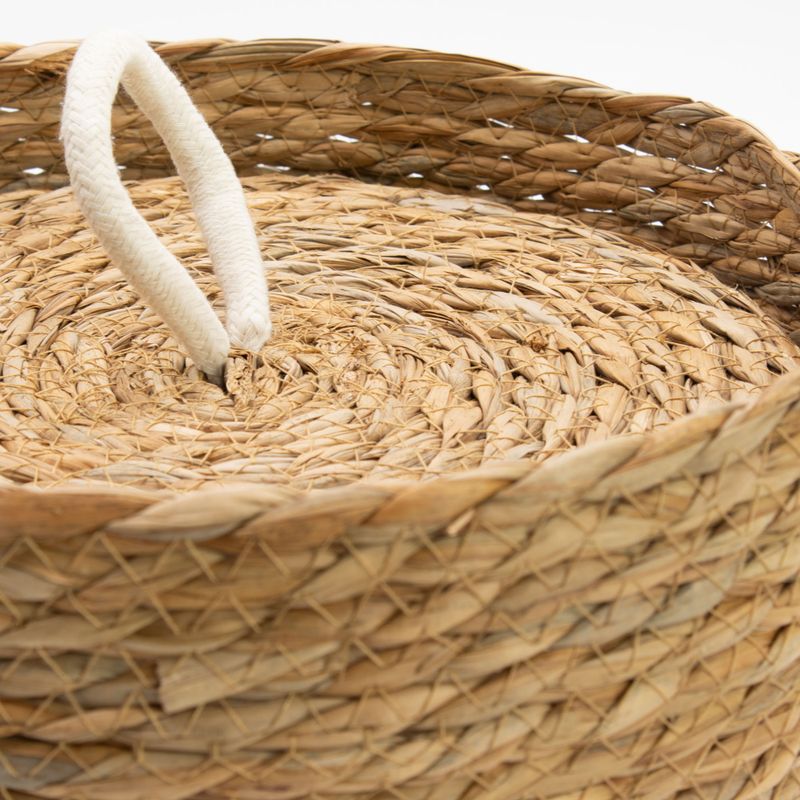 Paniers Ronds en Jonc de Mer & Coton avec Couvercles – Naturel – Set de 3