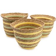 Paniers Forme Vase en Jonc de Mer & Paille – Naturel Jaune & Vert – Set de 3