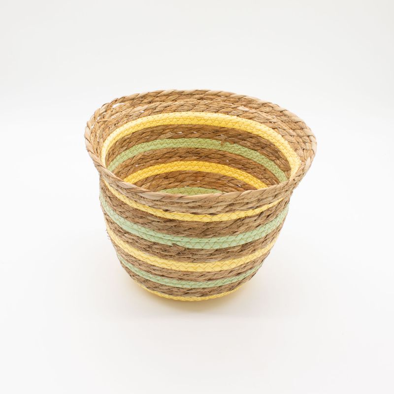 Paniers Forme Vase en Jonc de Mer & Paille – Naturel Jaune & Vert – Set de 3