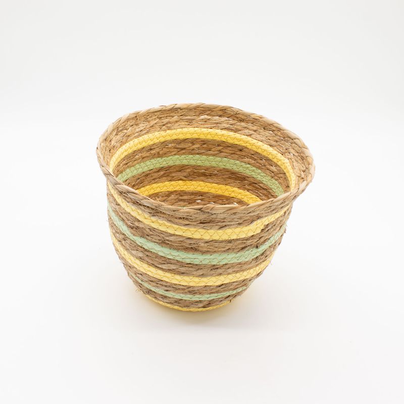Paniers Forme Vase en Jonc de Mer & Paille – Naturel Jaune & Vert – Set de 3