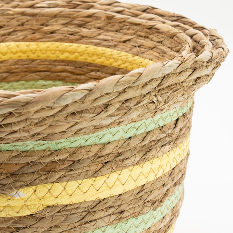 Paniers Forme Vase en Jonc de Mer & Paille – Naturel Jaune & Vert – Set de 3