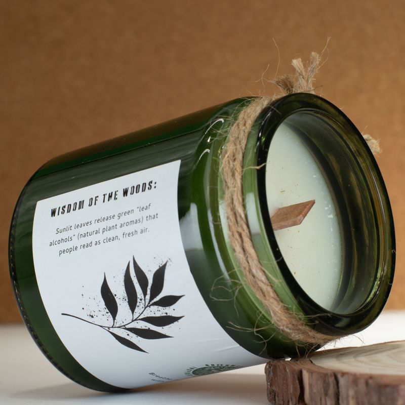 Bougie Greenman en cire de soja à mèche en bois - Feuilles et Lin