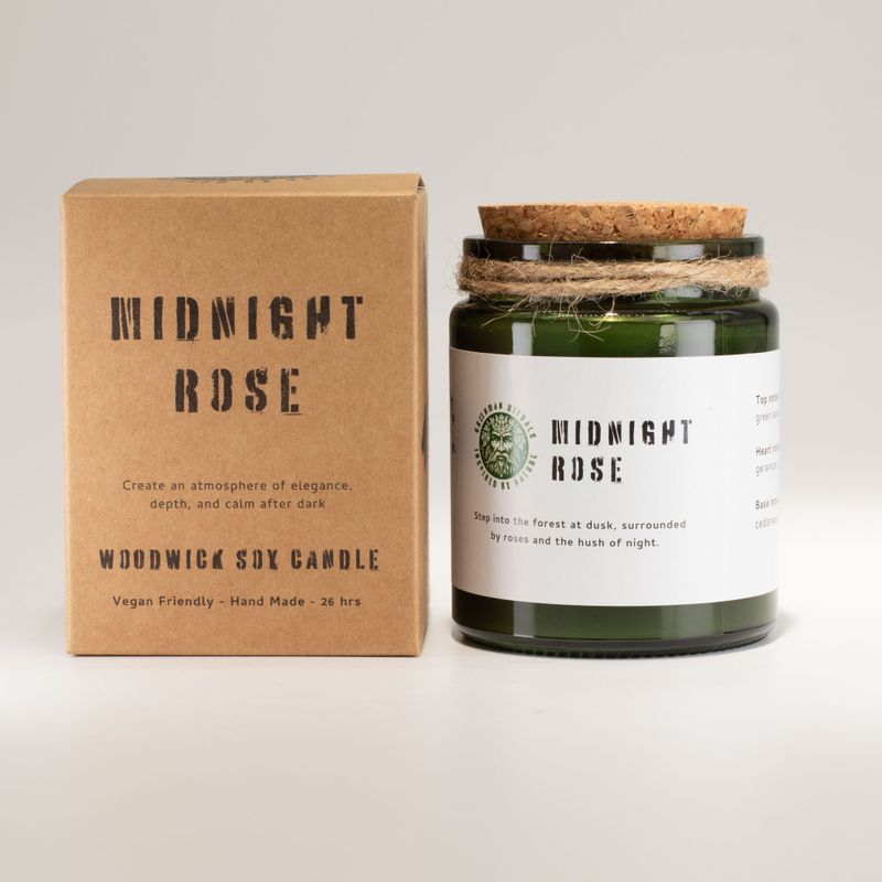 Bougie Greenman en cire de soja à mèche en bois - Rose de Minuit