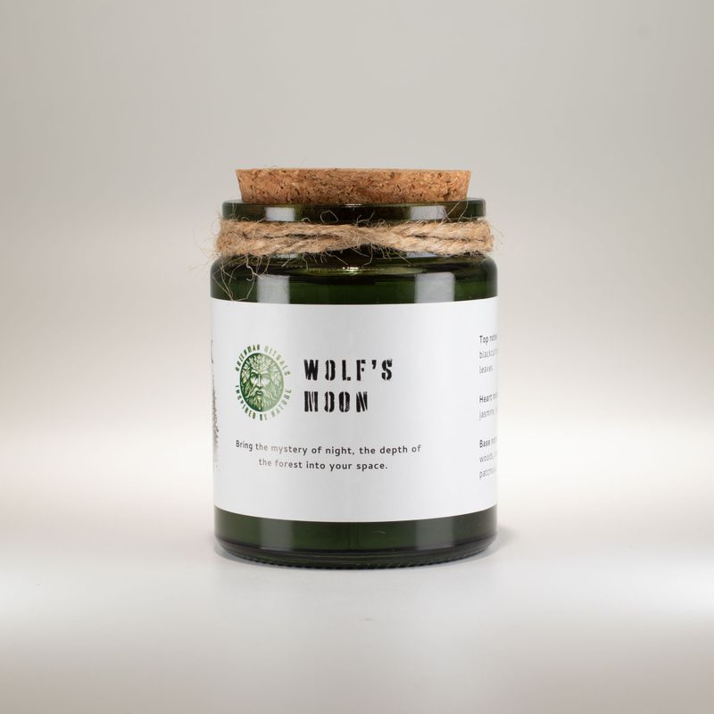 Bougie Greenman en cire de soja à mèche en bois - Lune du Loup
