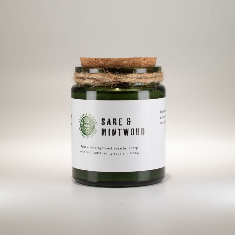 Bougie Greenman en cire de soja à mèche en bois - Sauge et Bois de Menthe