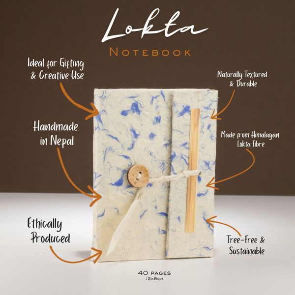Mini carnet papier Lokta & Coton bleu