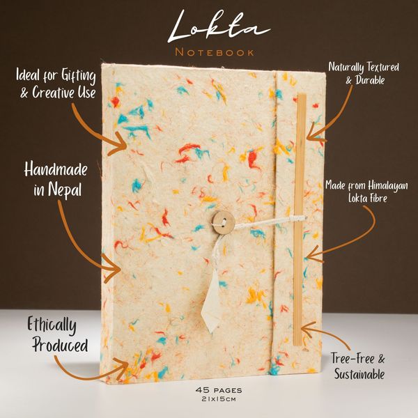 Grand carnet papier Lokta & Coton Coloré - avec marque-page