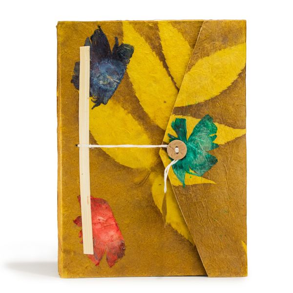 Lrg Lokta Bold Floral - Notebook (21x15cm) - 45 leafs - inc bookmark -Olive