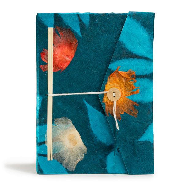 Lrg Lokta Bold Floral -  Notebook (21x15cm) - 45 leafs - inc bookmark - Midnight Blue