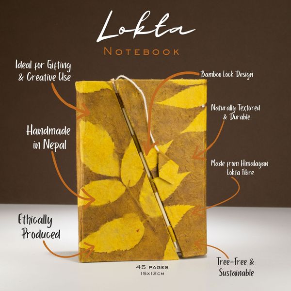 Med Lokta Bold Floral Bamboo Lock Notebook Lrg (15x12cm) - 45 leafs - Olive