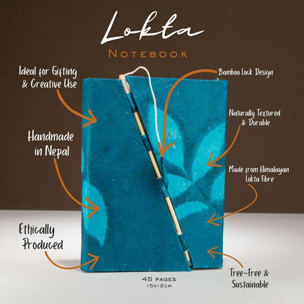 Med Lokta Bold Floral Bamboo Lock Notebook Lrg (15x12cm) - 45 leafs - Midnight Blue