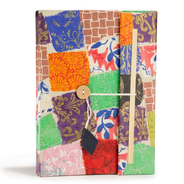 Lrg Lokta Patchwork- Notebook (21x15cm) - 45 leafs - inc bookmark - Multi Colour