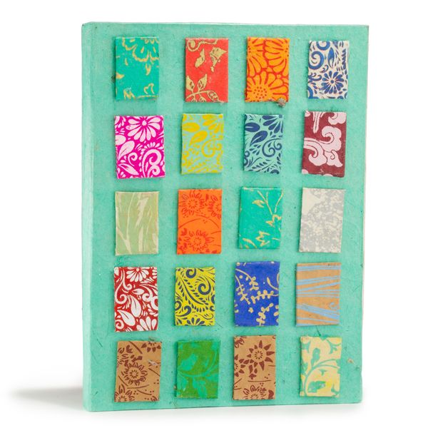 Lrg Lokta Mini Tiles- Notebook (21x15cm) - 45 leafs - inc bookmark - Teal
