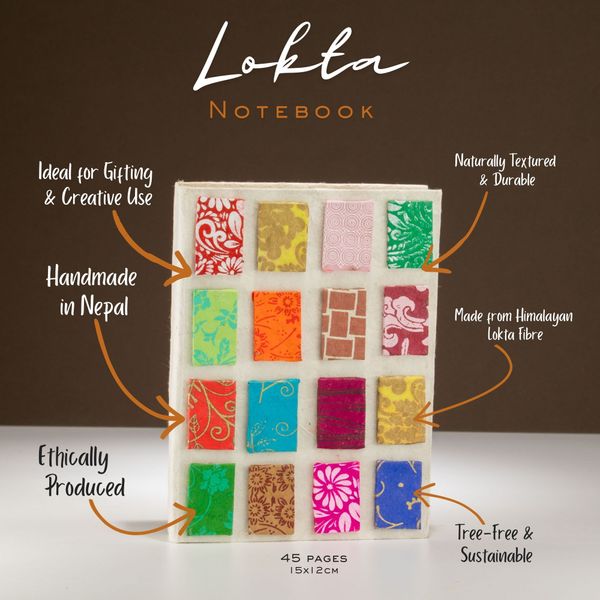 Med Lokta Mini Tiles Notebook Lrg (15x12cm) - 45 leafs - Natural