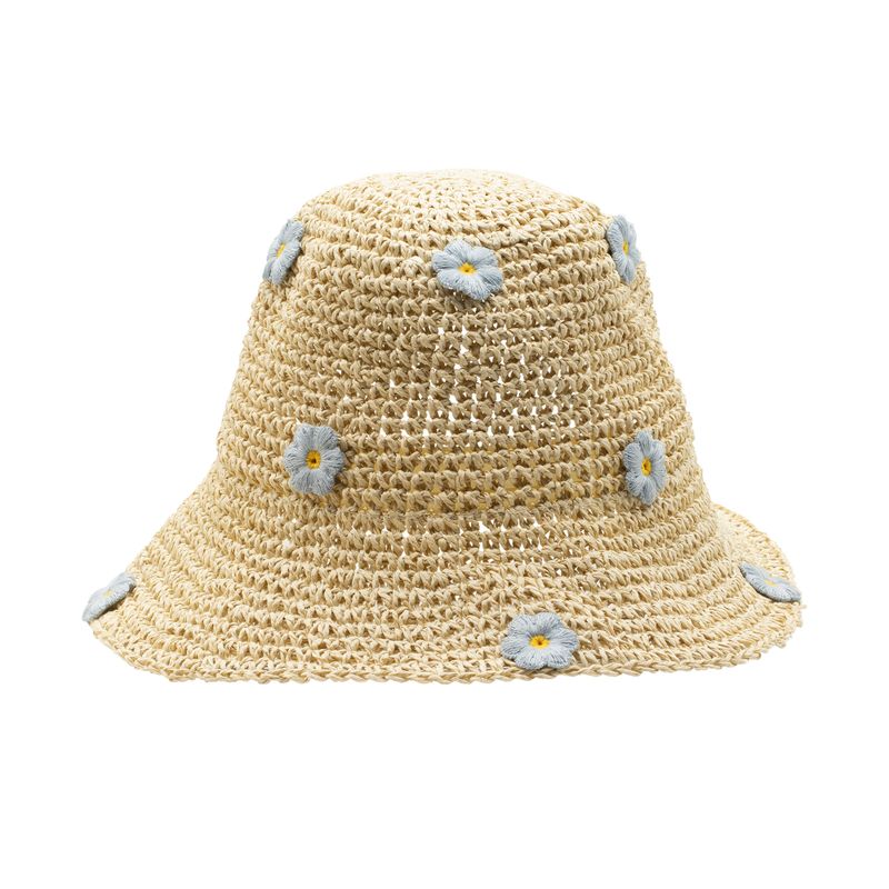 Nomad Sari Chapeau de soleil en paille souple - Fleurs beige et bleues