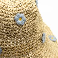 Nomad Sari Chapeau de soleil en paille souple - Fleurs beige et bleues