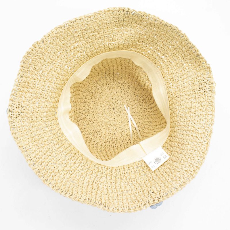 Nomad Sari Chapeau de soleil en paille souple - Fleurs beige et bleues