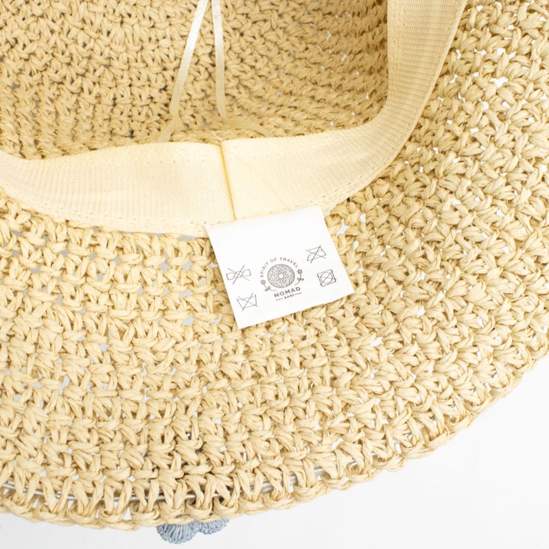 Nomad Sari Chapeau de soleil en paille souple - Fleurs beige et bleues