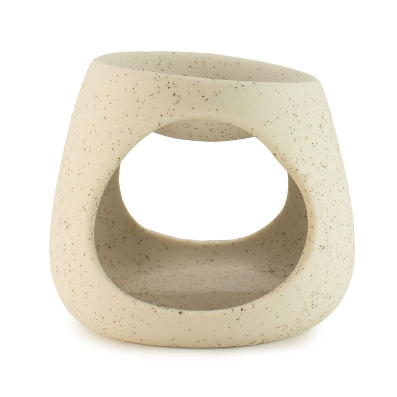 Brûleur Zen Galet Rond en Céramique - Blanc Cassé Moucheté