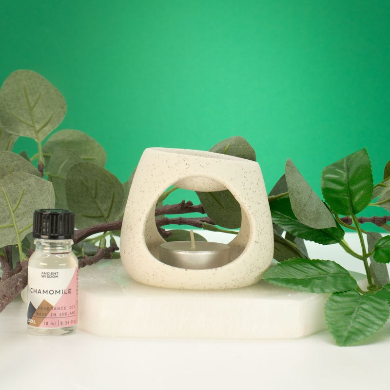 Brûleur Zen Galet Rond en Céramique - Blanc Cassé Moucheté