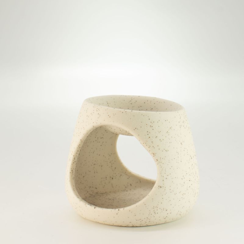 Brûleur Zen Galet Rond en Céramique - Blanc Cassé Moucheté