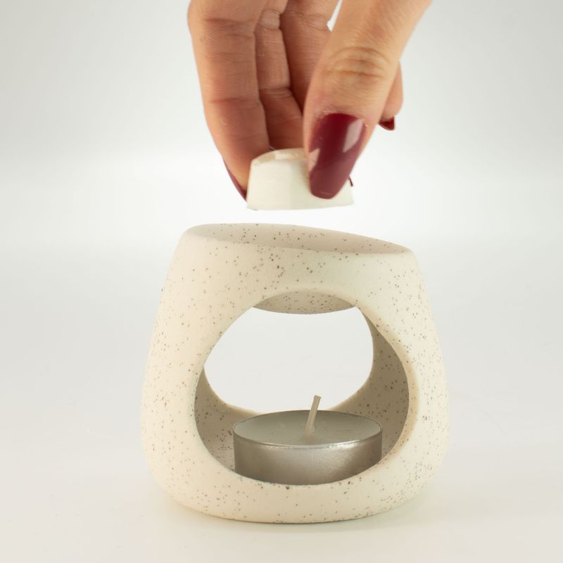 Brûleur Zen Galet Rond en Céramique - Blanc Cassé Moucheté
