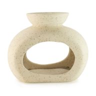Brûleur Zen Galet Ovale en Céramique - Blanc Cassé Moucheté