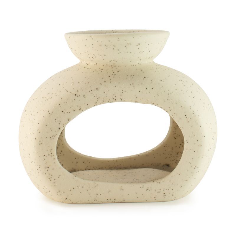 Brûleur Zen Galet Ovale en Céramique - Blanc Cassé Moucheté