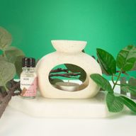 Brûleur Zen Galet Ovale en Céramique - Blanc Cassé Moucheté