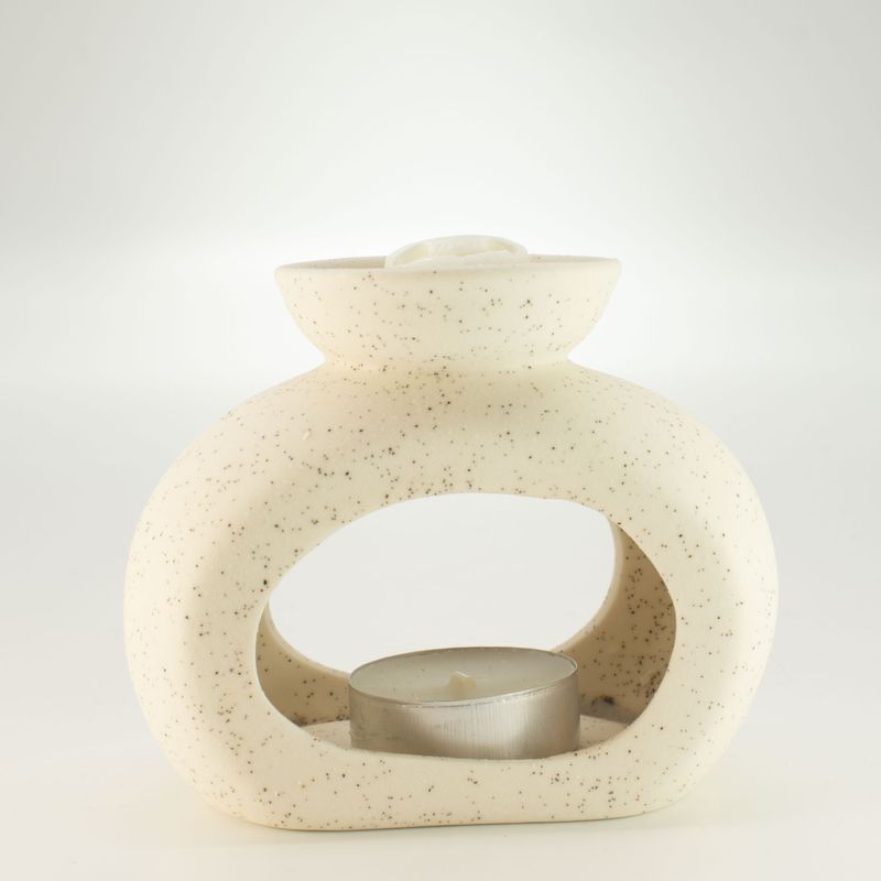 Brûleur Zen Galet Ovale en Céramique - Blanc Cassé Moucheté