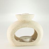 Brûleur Zen Galet Ovale en Céramique - Blanc Cassé Moucheté