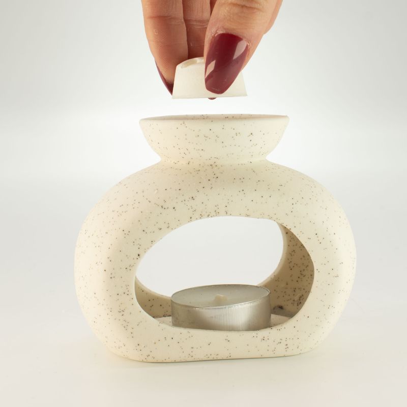 Brûleur Zen Galet Ovale en Céramique - Blanc Cassé Moucheté