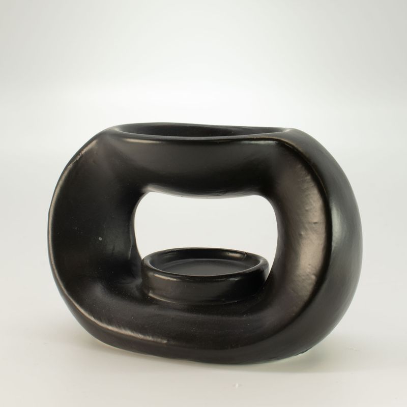 Brûleur Zen Galet Ovale Horizontal en Céramique - Noir Mat