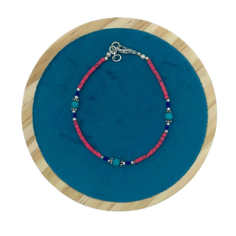 Bracelet Népalais en Pierre Extra-Fine - Corail Rose & Perles en Turquoise
