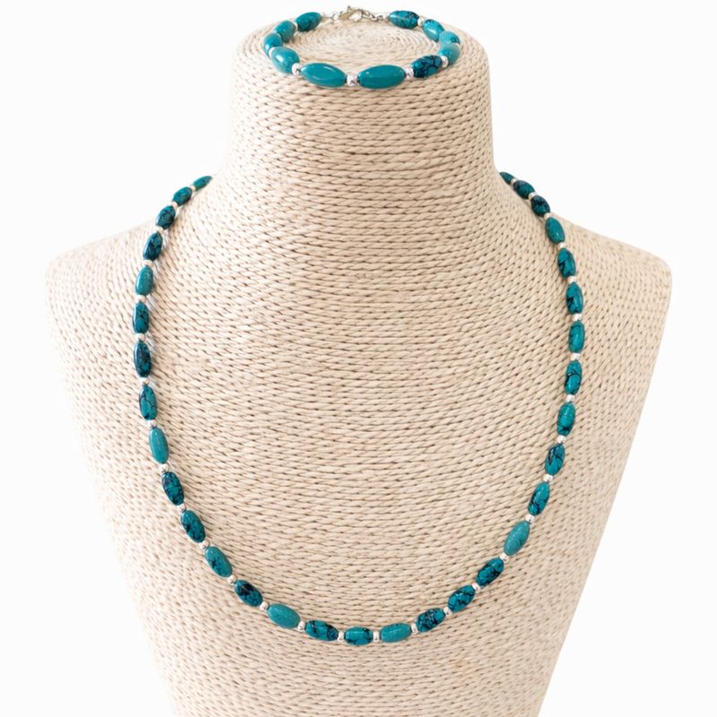 Parure Collier (50 cm) & Bracelet (17 cm) Turquoise Népalais