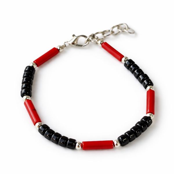 Parure Collier Om Onyx & Coralite Népalais (50 cm) & Bracelet (17 cm)
