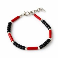 Parure Collier Om Onyx & Coralite Népalais (50 cm) & Bracelet (17 cm)