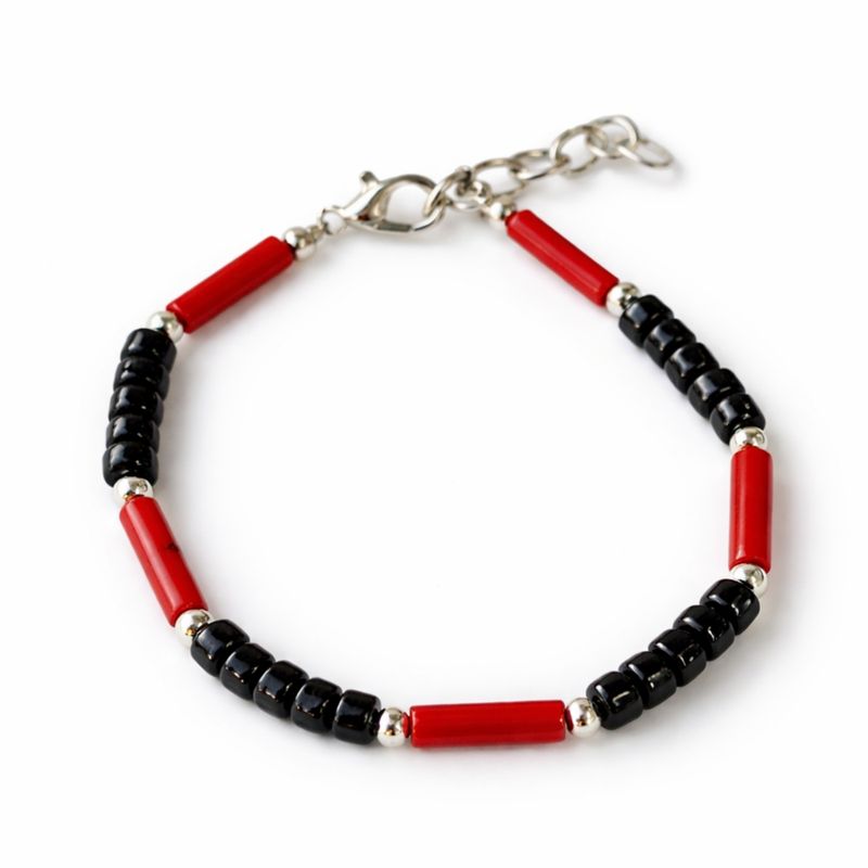 Parure Collier Om Onyx & Coralite Népalais (50 cm) & Bracelet (17 cm)