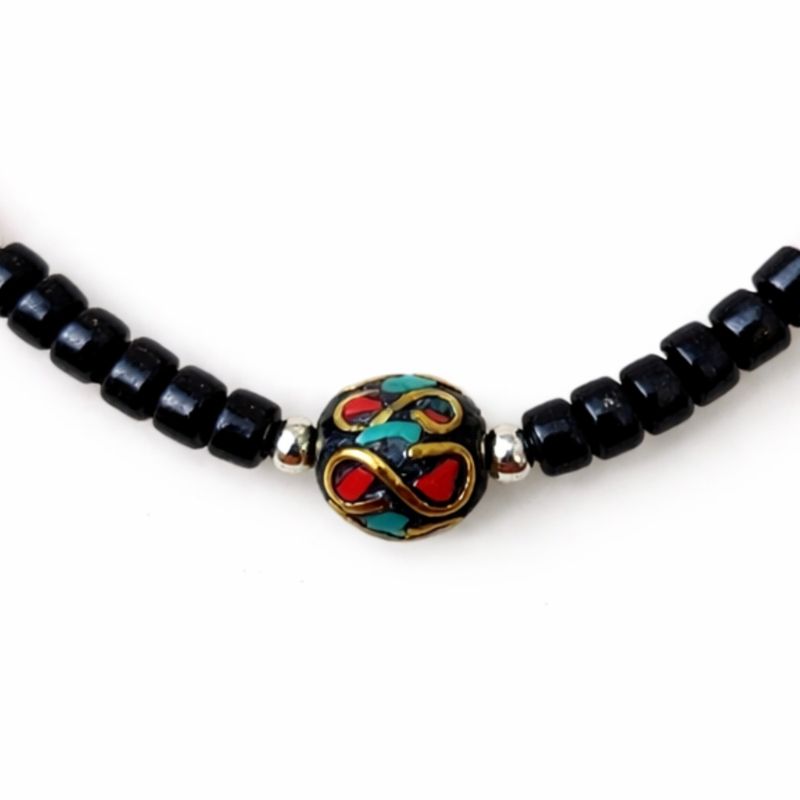 Parure Collier Om Onyx & Coralite Népalais (50 cm) & Bracelet (17 cm)