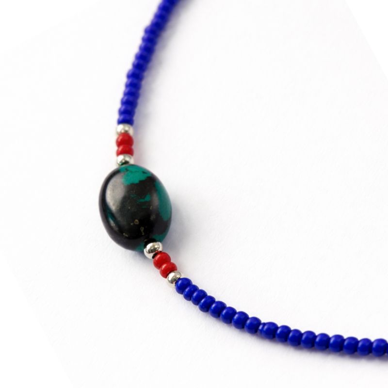 Collier Pendentif Lapis & Turquoise Népalais Fin (42 cm)