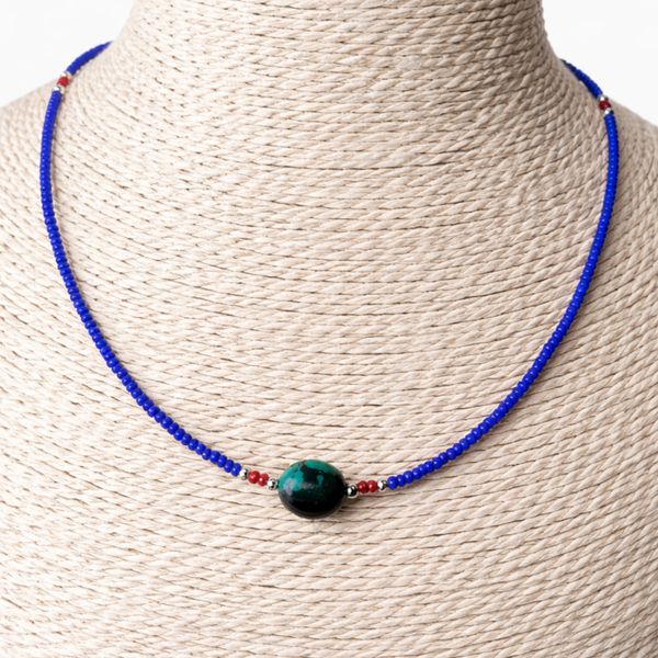 Collier Pendentif Lapis & Turquoise Népalais Fin (42 cm)