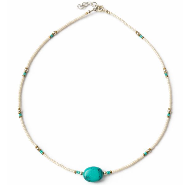 Collier Pendentif Perles Howlite & Turquoise Népalais Fin (42 cm)