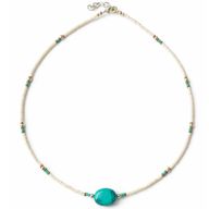 Collier Pendentif Perles Howlite & Turquoise Népalais Fin (42 cm)